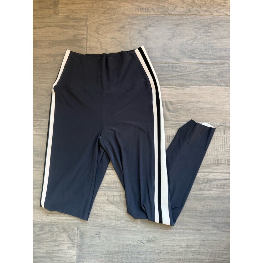 Norma Kamali Leggings M Gray Side Stripe Sporty Chic Pull On Athleisure